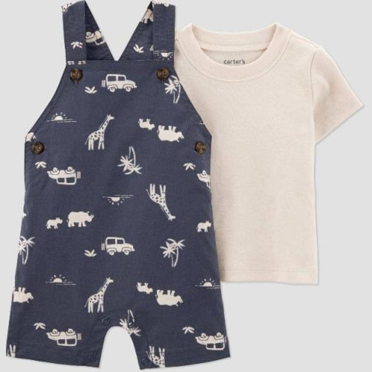 Carter's Boys' 2pc Safari Overalls Set - Newborn Gray Newborn