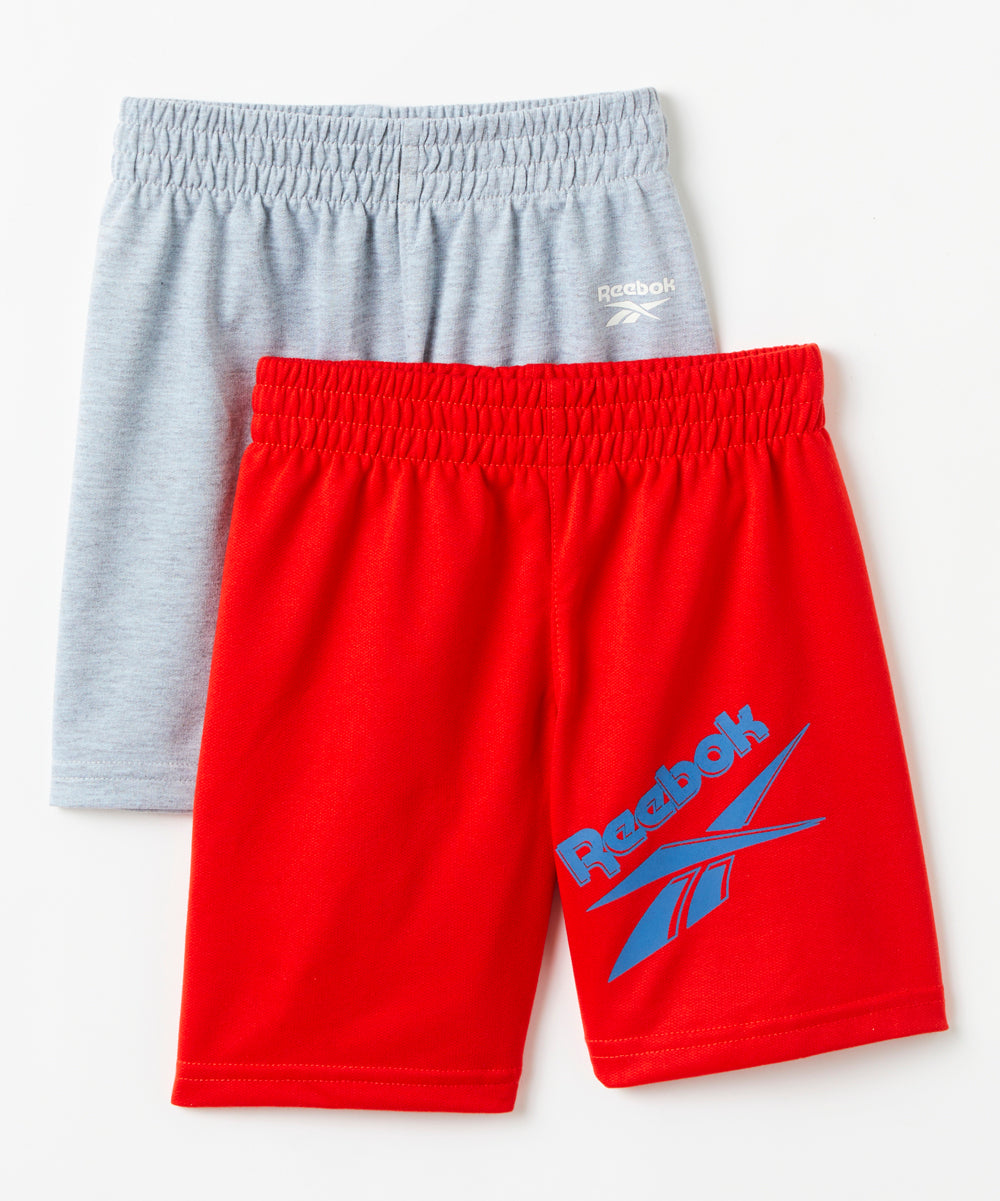 Reebok Boys' Active Shorts RED/GREY - Fiery Red & Light Gray Heather Logo Shorts Set - Boys