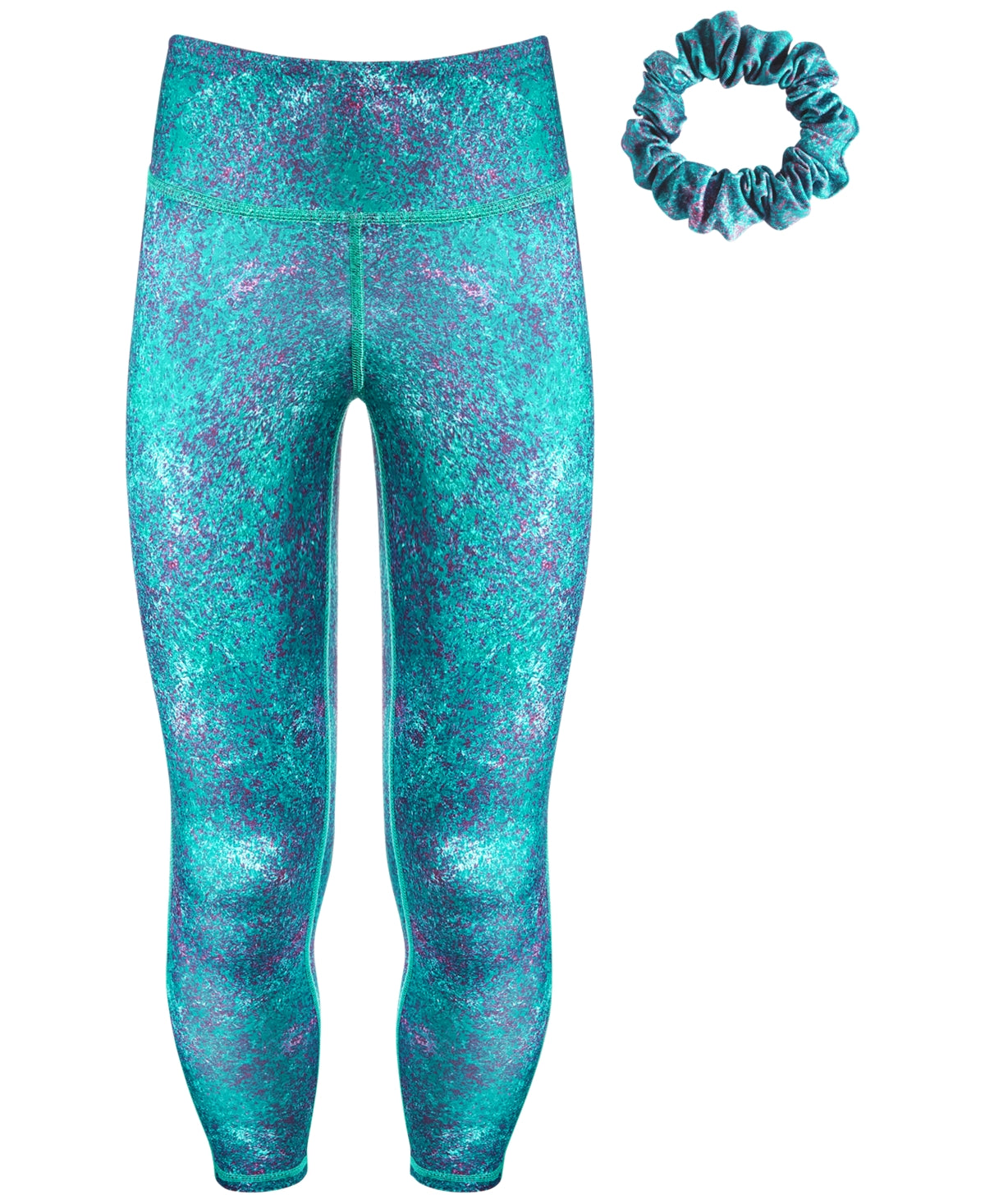 ID Ideology Big Girls Abstract-Texture-Print 7/8 Length Leggings and Scrunchy - Aqua Carnival