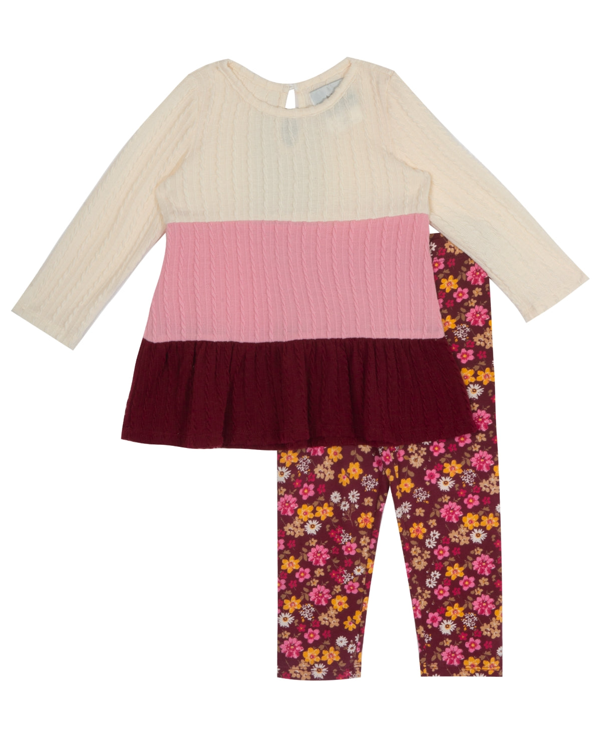 Rare Editions Baby Girls Top and Legging Outfit, 2 Piece Set - Burgundy 6-9M