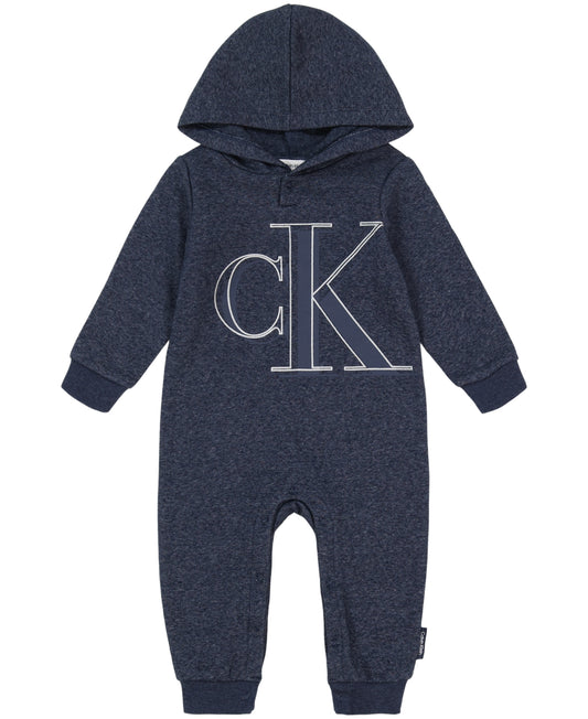 Calvin Klein Baby Boys Fleece Monogram Hoodie Coverall - Blue