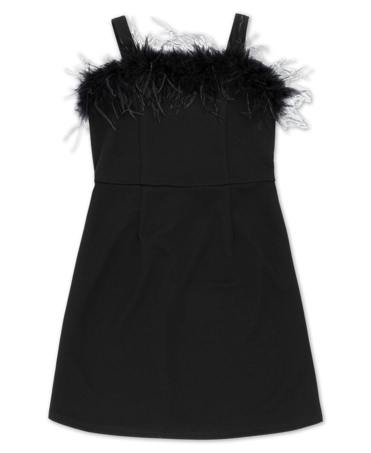 Speechless Big Girls Square Neck a Line Feather Trim Dress - Black