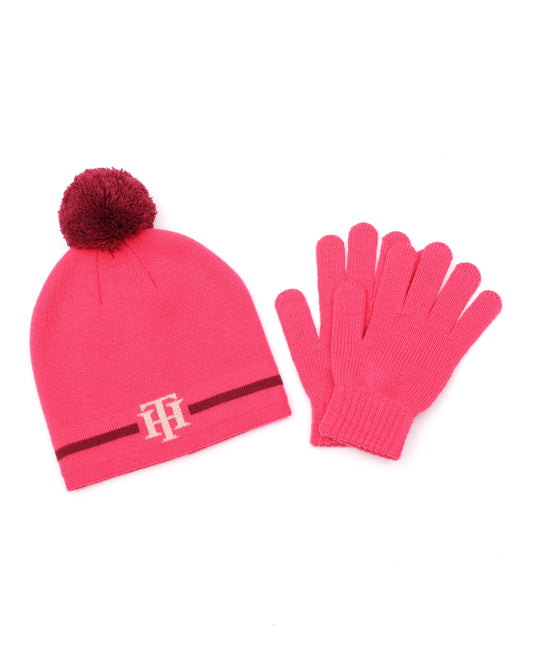 Tommy Hilfiger Girls Monogram Stripe Beanie and Gloves Set Size 8-16Y