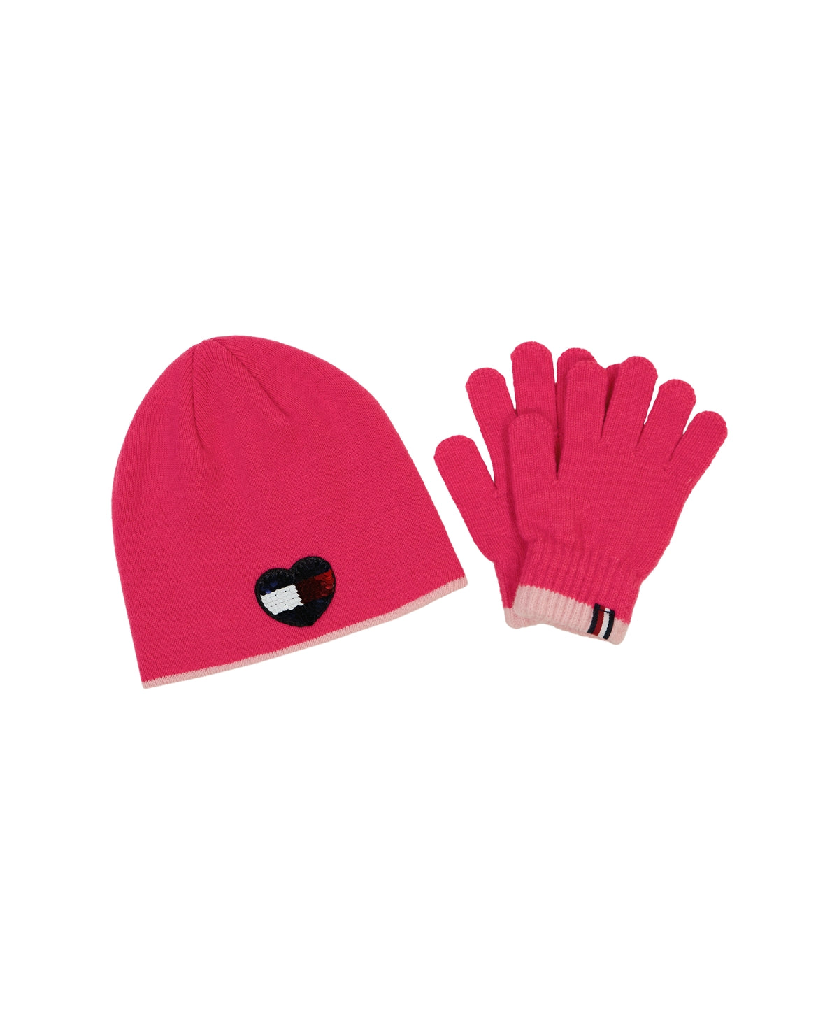 Tommy Hilfiger Girls Sequin Flag Heart Beanie & Glove Set 8-16Y