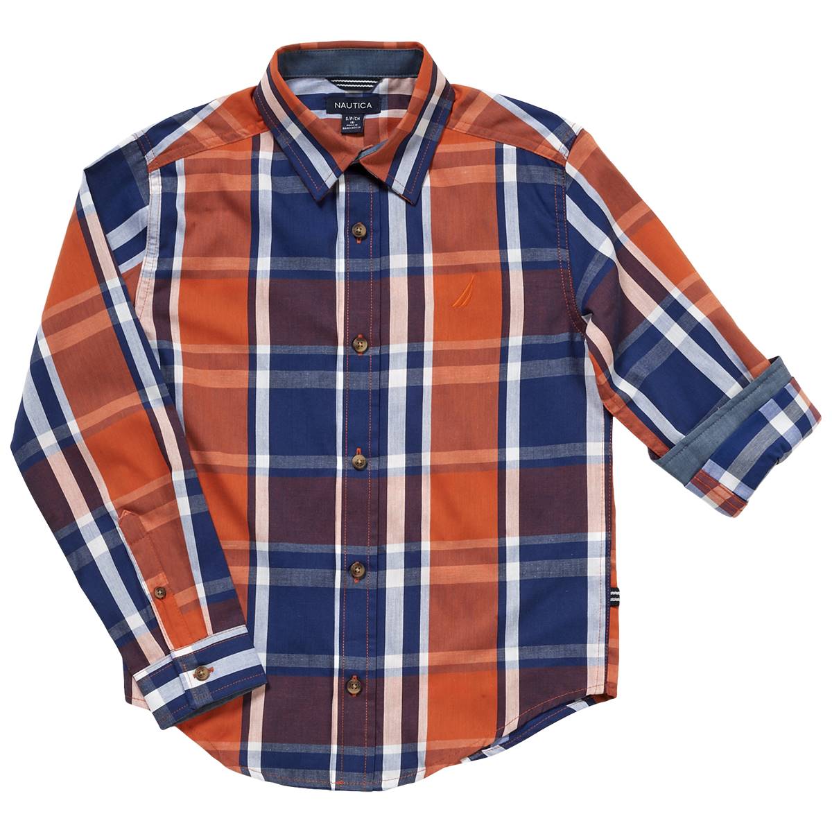 Nautica Boys Autumn Plaid Button Down Size 14/16 - Burnt Orchid