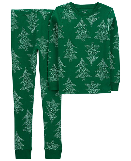 Kids 4-14 Carter's 2-Piece Christmas Tree Print Pajamas, Boy's, Size: 8, Green Holiday Tree