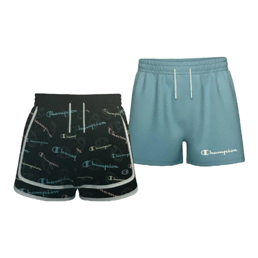 Champion Girl's Active Shorts 2-Pack, Black/Blue, Size 7-8