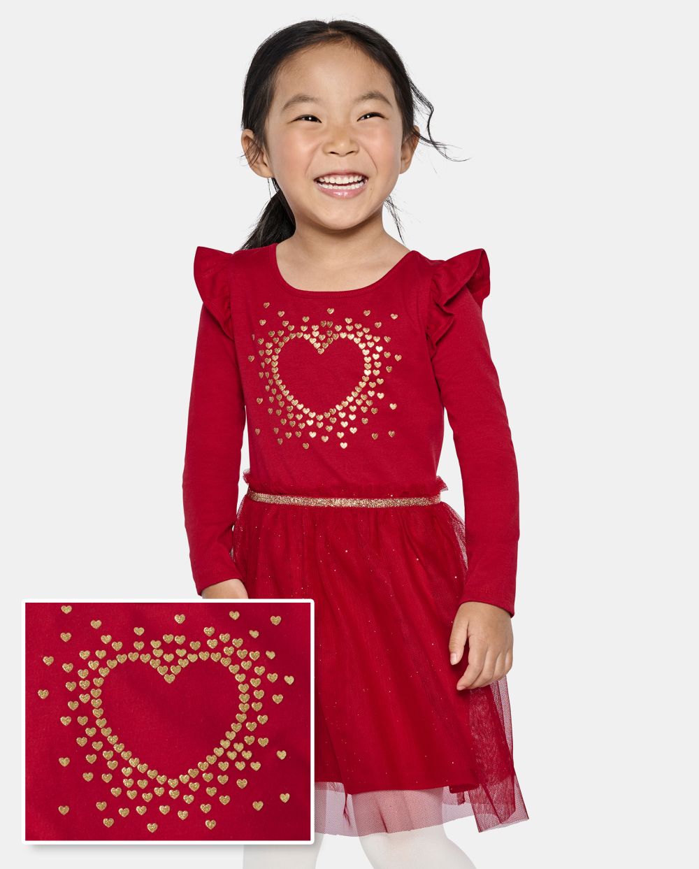 The Children's Place Baby and Toddler Girls Heart Mesh Tutu Dress | Size 2T | Red | Cotton