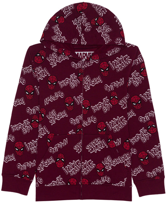 Hybrid Big Boys Spiderman Graphic Fleece Zip up Sweater - Maroon