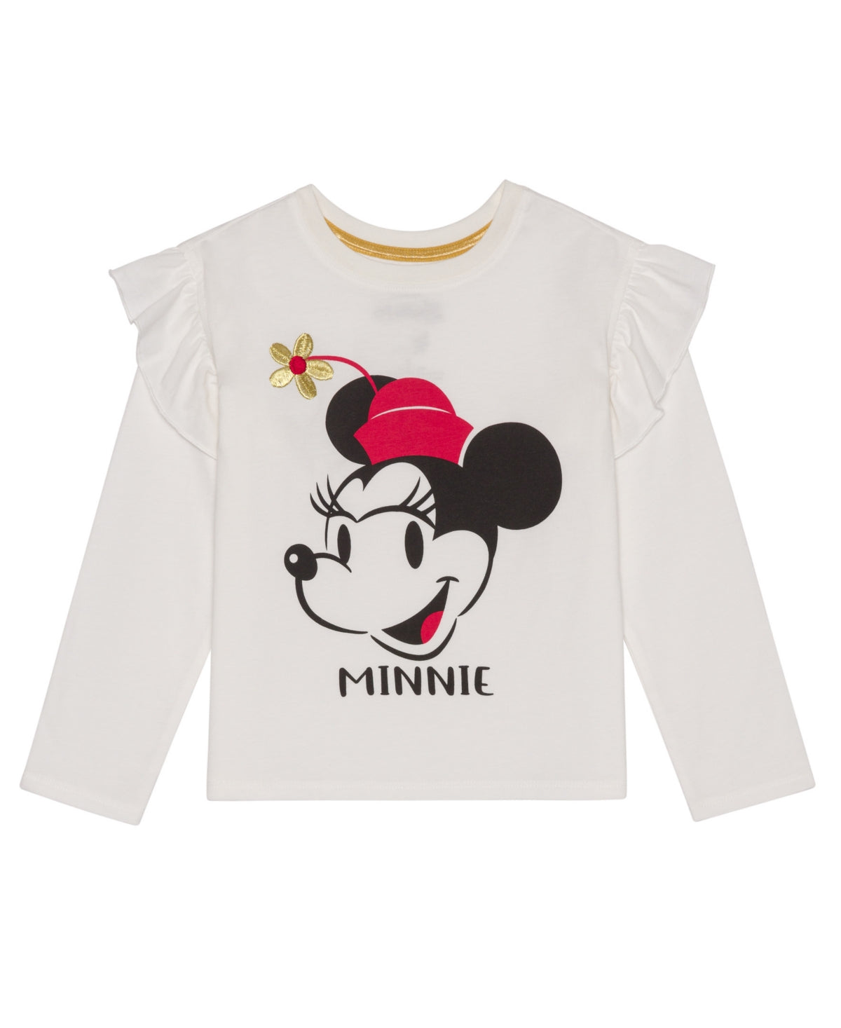 Disney Girls Minnie Mouse Head Long Sleeve Ruffle Top