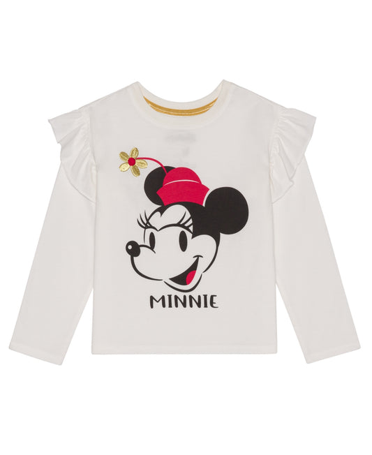 Disney Girls Minnie Mouse Head Long Sleeve Ruffle Top