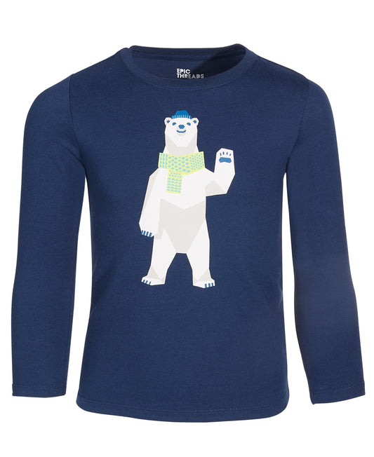 Epic Threads Little Boys Long-Sleeve Geo Polar Bear Graphic T-shirt - Navy Sea