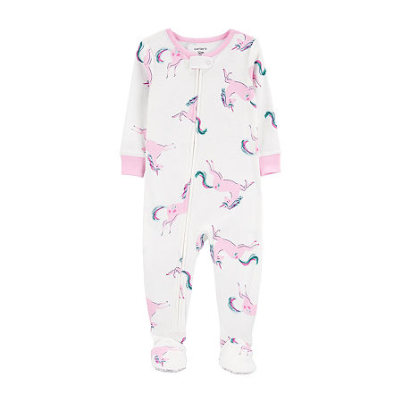 Carter's Baby Girls 1-Piece Unicorn Footed Pajama - White/Pink