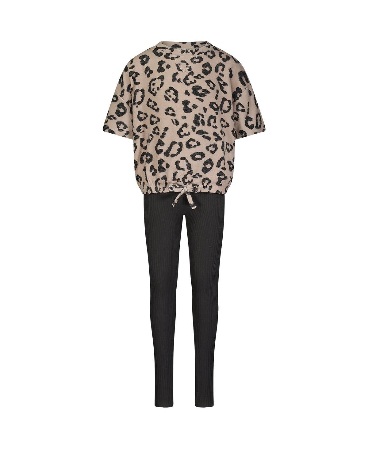 Girl's 2 Piece French Terry Printed Top & Leggings Set, Kids - Leopard