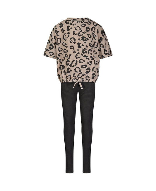 Girl's 2 Piece French Terry Printed Top & Leggings Set, Kids - Leopard