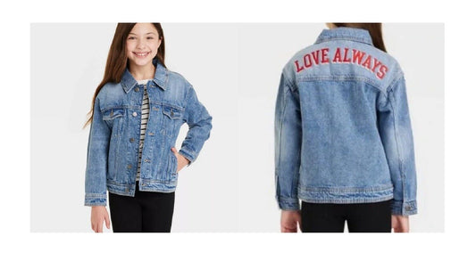 Cat & Jack Girls Denim Jean Jacket - LOVE ALWAYS M