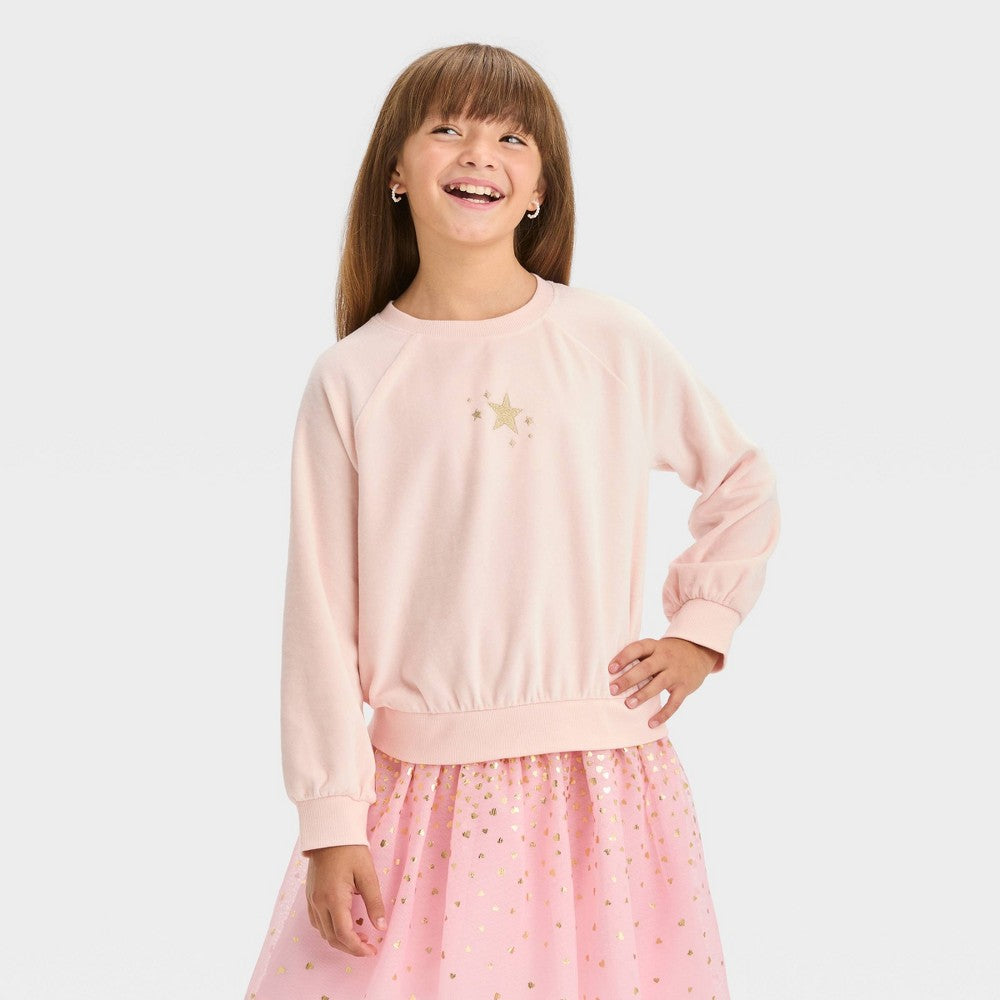 Cat & Jack Girls' Velour Pullover Sweatshirt Light Peach XXL