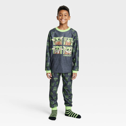 Boys' Star Wars: the Mandalorian the Child Pajama Set with Cozy Socks - Gray S