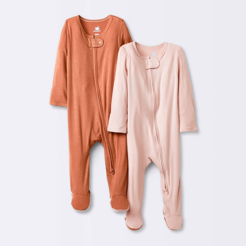 Baby Girls' 2pk So Very Soft Modal Blend Sleep N' Play - Cloud Island™ Light Pink 0-3M: Footed Pajamas, Long Sleeve, Mitten Cuff