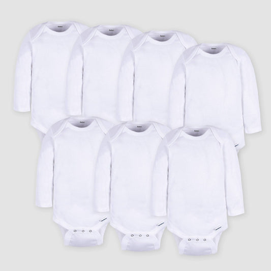 Gerber Long Sleeve Onesies Bodysuit, White
 0-3M Cotton Ribbed boys 7 pack