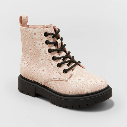 Girls' Kayden Floral Print Lug Sole Lace-up Zipper Boots - Art Class™ Youth