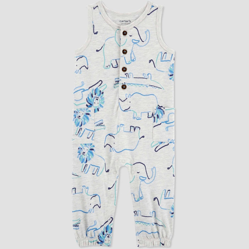 Carter's Baby Boys' Safari Jumpsuit Gray/Blue 6M