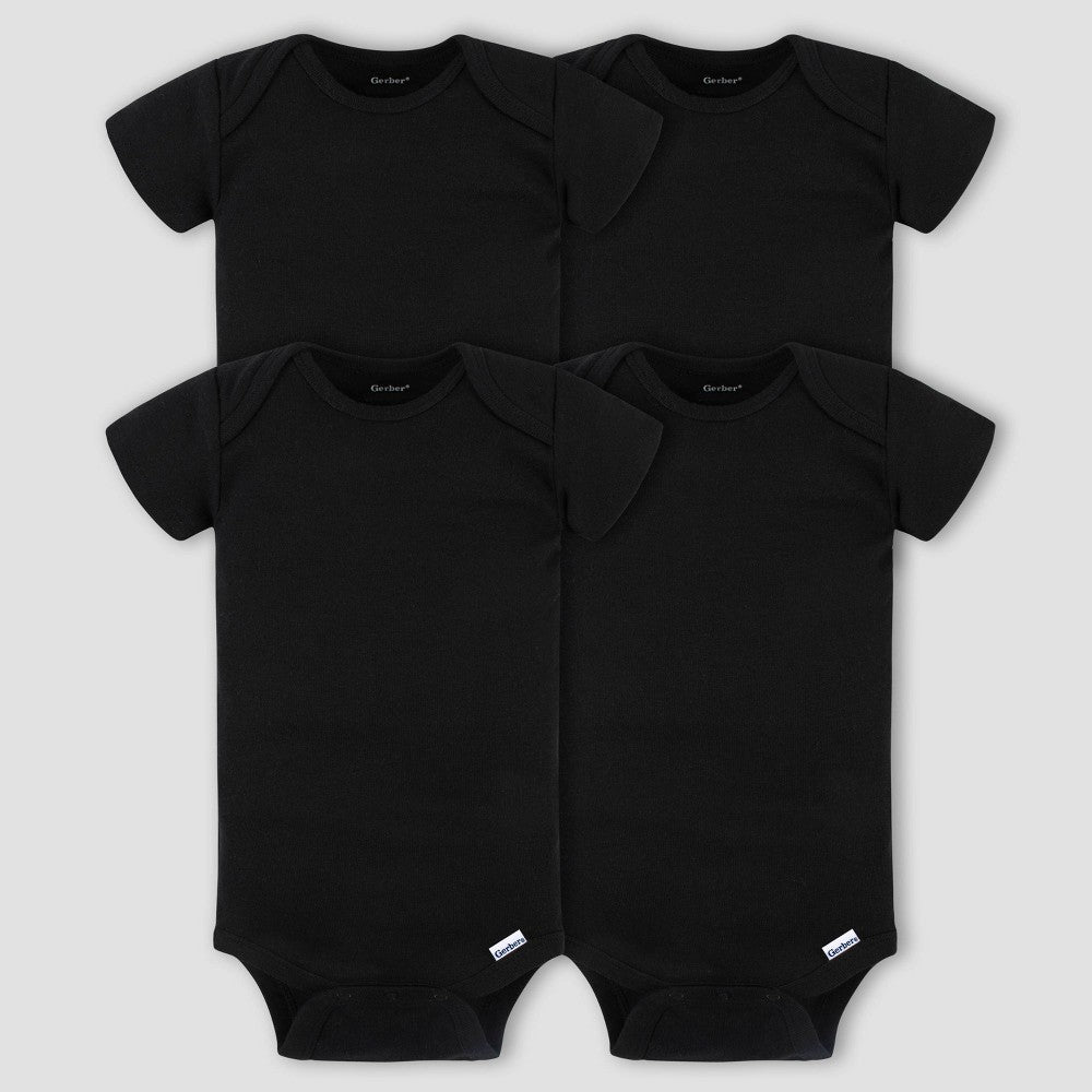 Gerber Baby 4pk Short Sleeve Onesie Newborn - Black