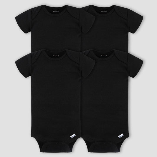 Gerber Baby 4pk Short Sleeve Onesie Newborn - Black