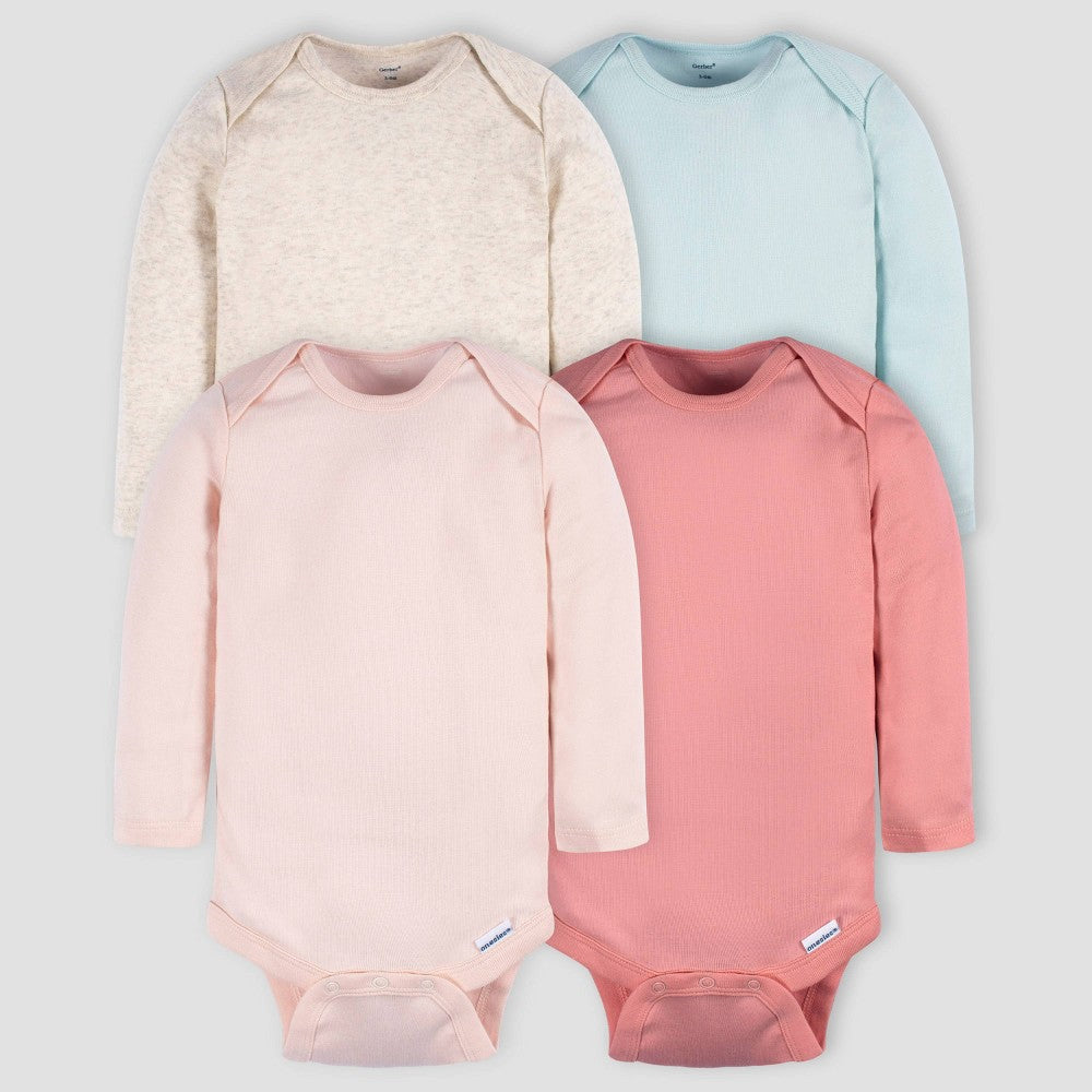 Gerber Baby 4pk Long Sleeve Onesies Blue/Pink 0-3M