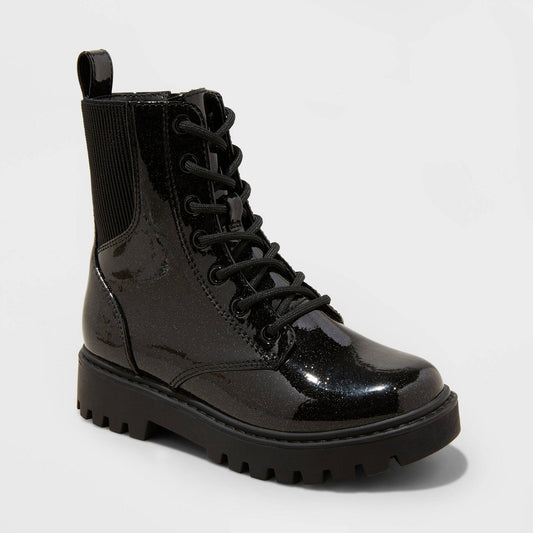 Girls' Rochelle Glitter Zipper Lace-up Combat Boots - Art Class™ Black 13