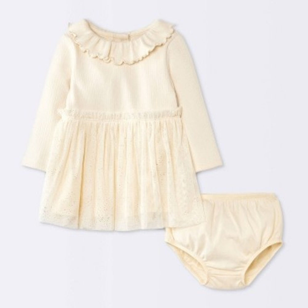 Cloud Island Baby Girls' Ruffle Ribbed Tulle Dress 12M Cream