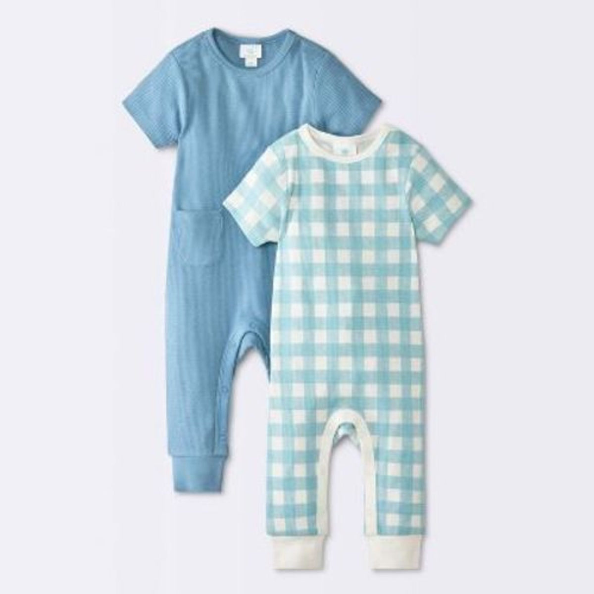 Cloud Island Baby Boys' 2pk Gingham Romper Blue 0-3M