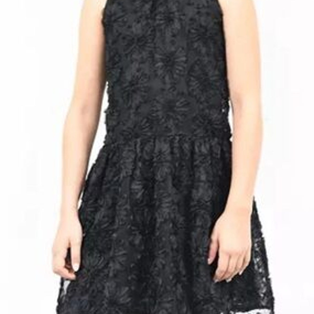 Pink & Violet Big Girls All Over Soutache Mesh U-Neck Dress - Black 12