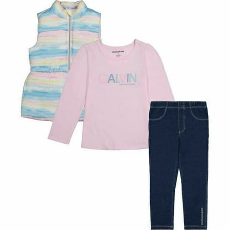 Calvin Klein Girls 3-Piece Vest Pants Set, 3T Rainbow Pink