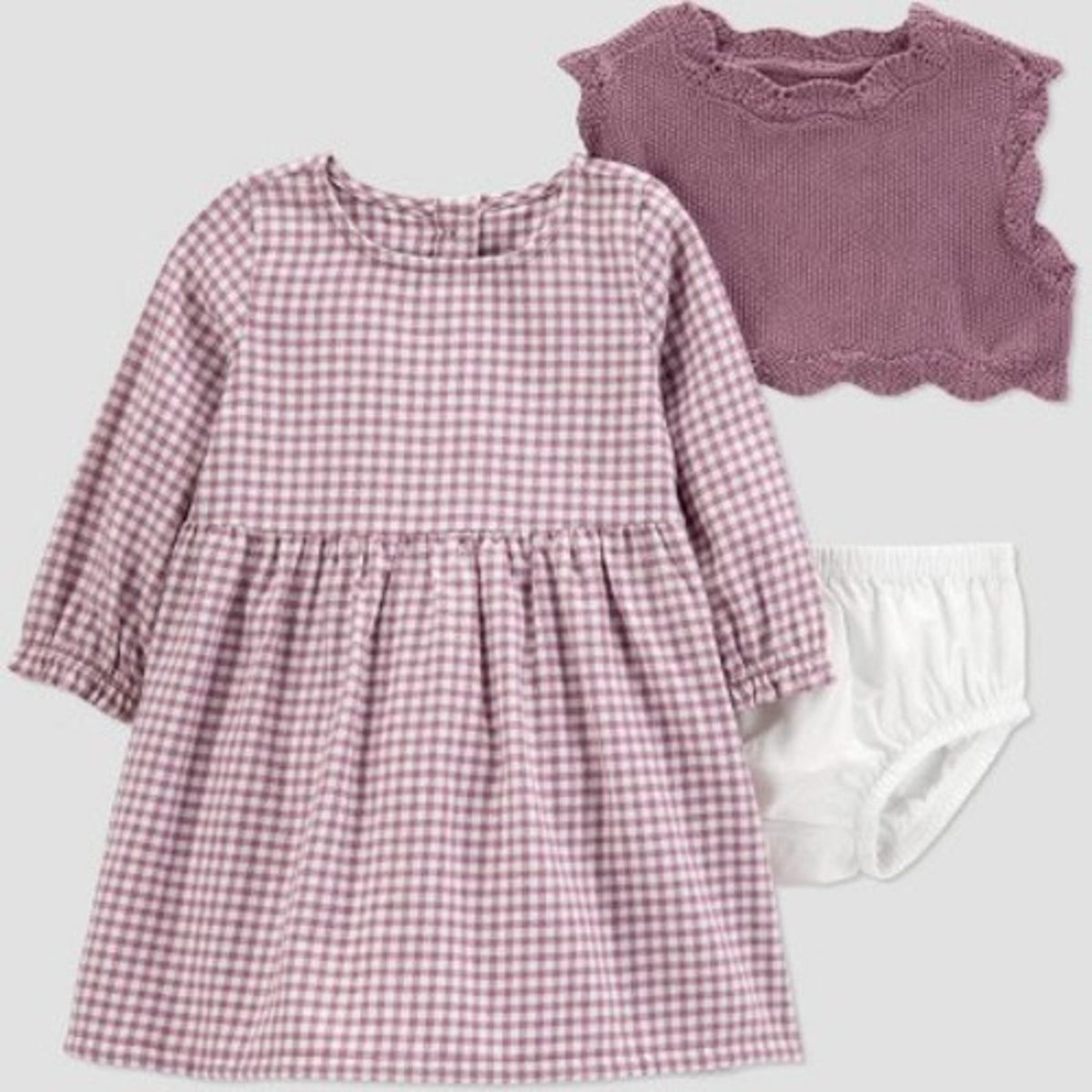 Carter's Baby Girls' 3pc Gingham Dress Set - Newborn Plum