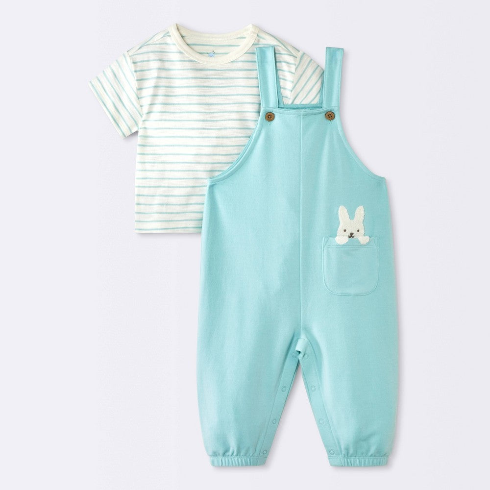 Cloud Island Baby Boys' Bunny Graphic T-Shirt & Overalls 3-6M