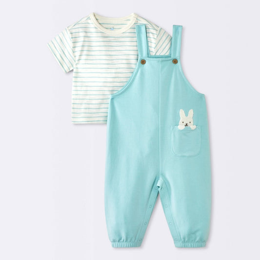 Cloud Island Baby Boys' Bunny Graphic T-Shirt & Overalls 3-6M