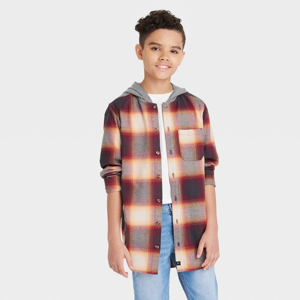 Art Class Boys' Burgundy Flannel Hooded Shirt XL
