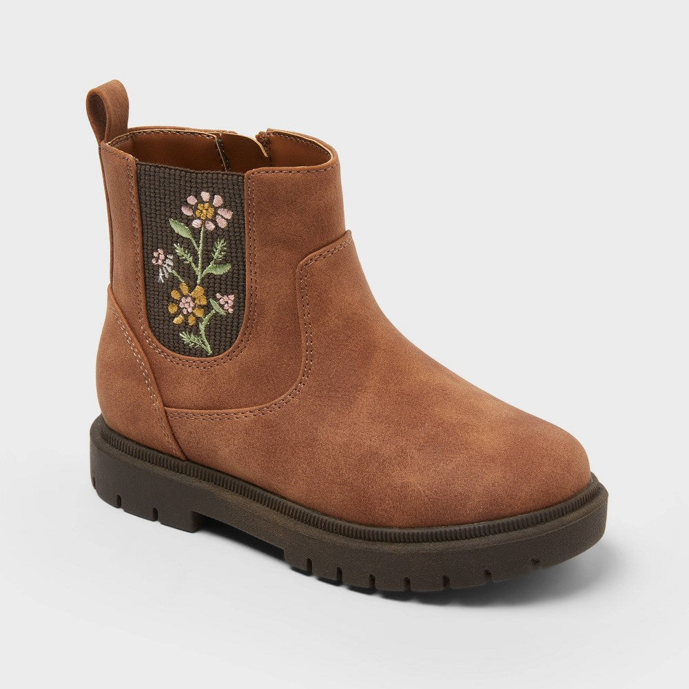 Cat & Jack Toddler Soma Embroidered Chelsea Boots Brown 9T - Girls