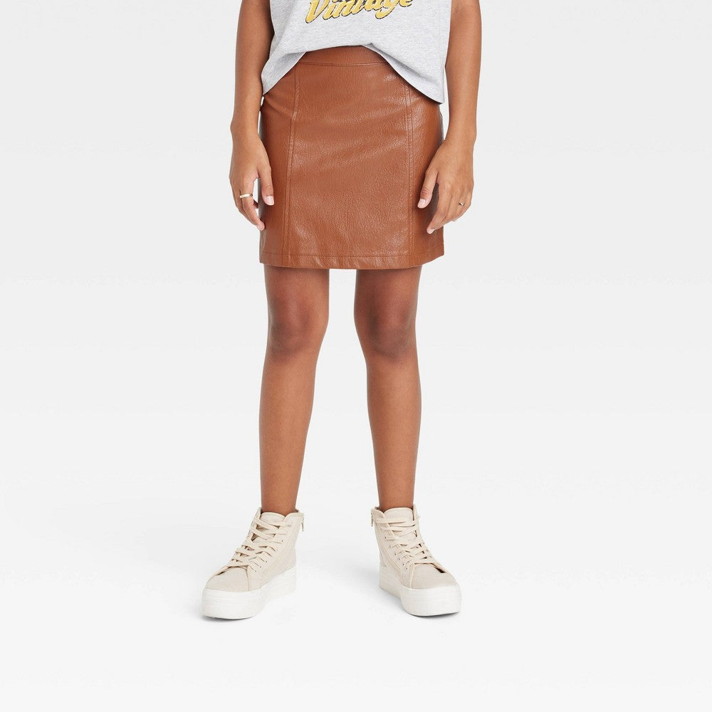 Art Class Girls' Faux Leather Skirt Brown, Size M