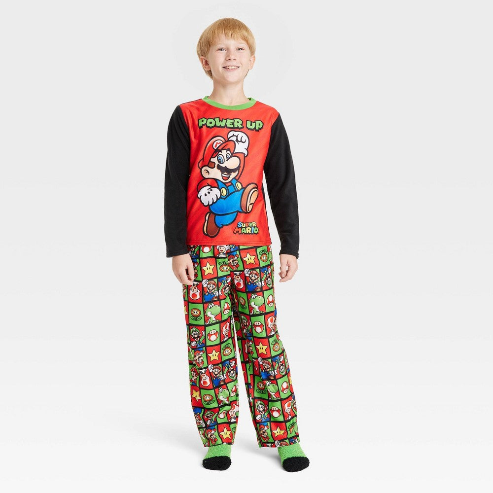 Mario Kart Boys' Super Mario Cozy Pajama Set with Socks - Black L