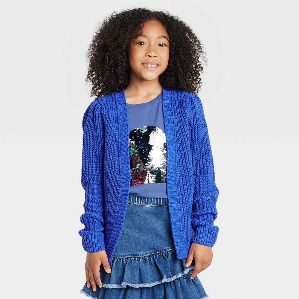 Cat & Jack Girls' Royal Blue Open Layering Cardigan L