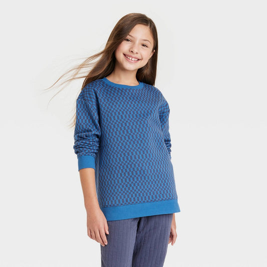 Cat & Jack Kids' Pullover Crew Fleece Top Blue M  girl
