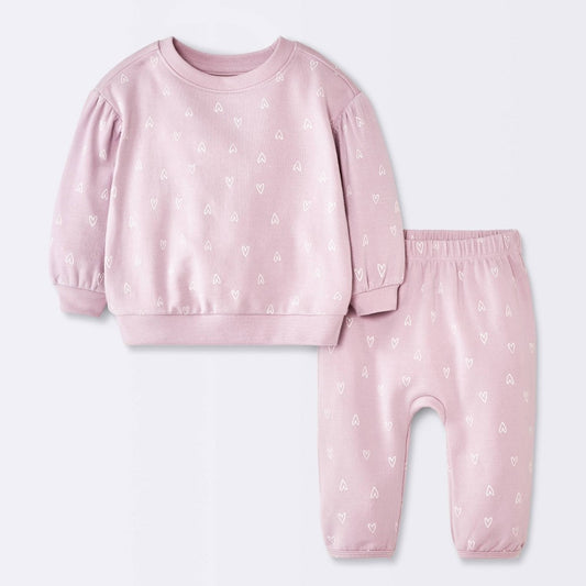 Cloud Island Baby Girls' 2pc Heart Graphic Sweatshirt Set 24M