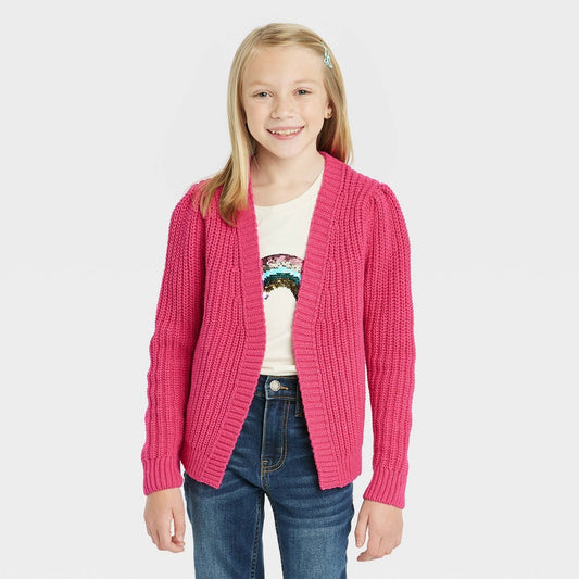 Cat & Jack Girls' Short Open Layering Cardigan, Medium Pink S