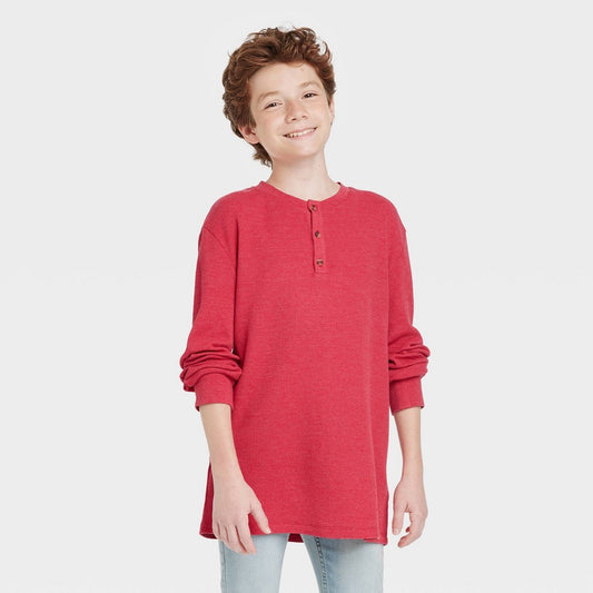 Art Class Boys' Thermal Henley T-Shirt Long Sleeve Dark Red M