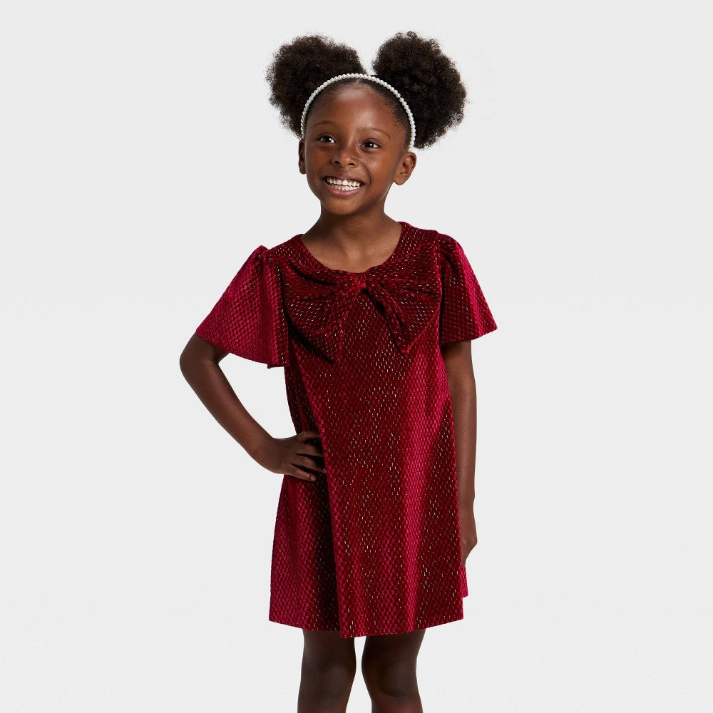 Cat & Jack Toddler Girls' Velour Dress Dark Red 18M