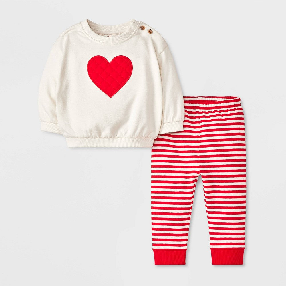 Cat & Jack Baby Heart Fleece Set Cream 0-3M