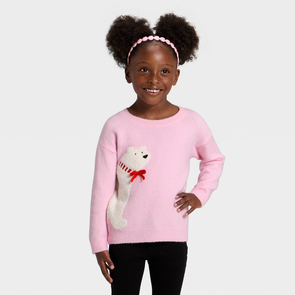 Toddler Girls' Jacquard Crewneck Pullover Sweater - Cat & Jack Pink 5T