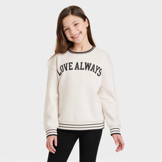 Cat & Jack girl Fleece Crew Sweatshirt, Ivory XS